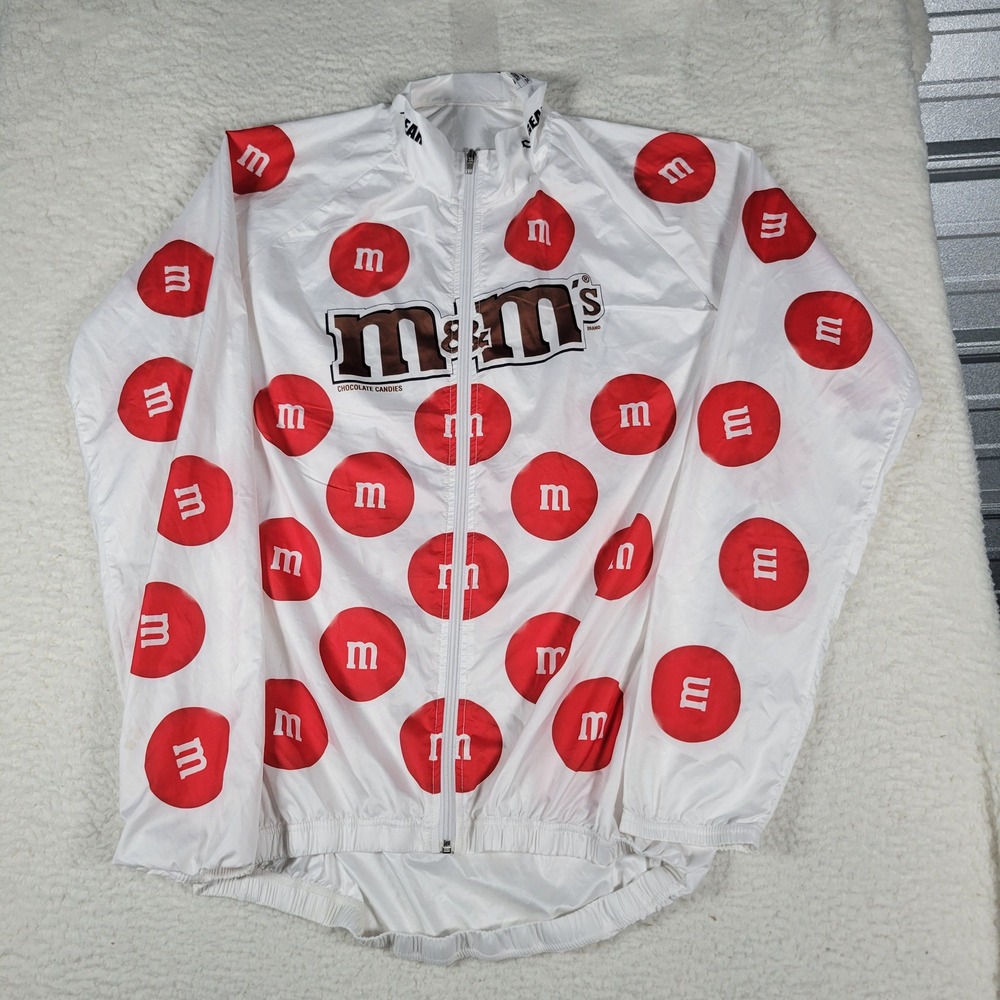 M&M's Shell Jacket Mens 2XL White Red All Over Print Logo Full Zip Windbreaker